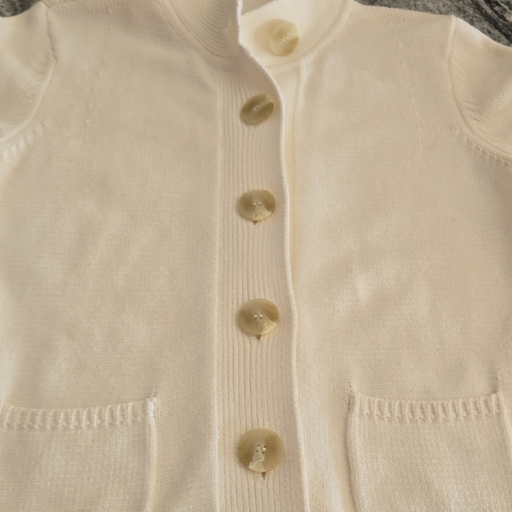 J. Jill Women's Small Cream Button Front Pocket Work Casual Cotton Cardigan - Picture 12 of 14
